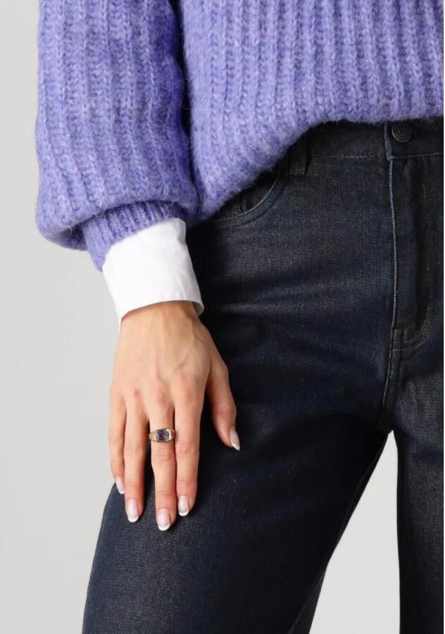 OBJECT coated high waist wide leg jeans OBJZILVIO dark blue denim met goud glitters - Foto 4