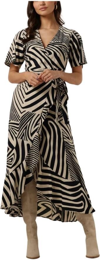 OBJECT maxi wikkeljurk OBJFALINE met grafische print en volant zwart zand - Foto 5