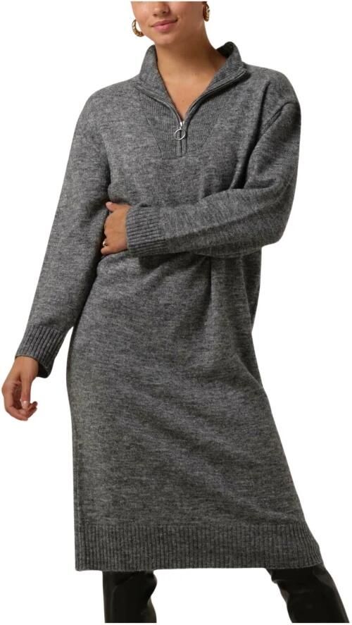 OBJECT Dames Jurken Objminna L s Zip Knit Dress Noos Donkergrijs - Foto 6