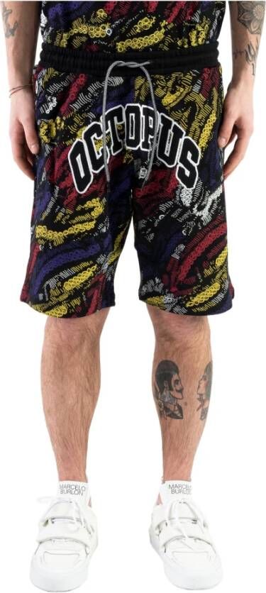 Octopus Zwarte Sweatshorts met Logo Multicolor Heren