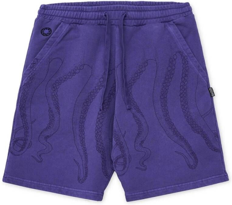 Octopus Geverfde Sweatshorts met Elastische Taille Purple Heren