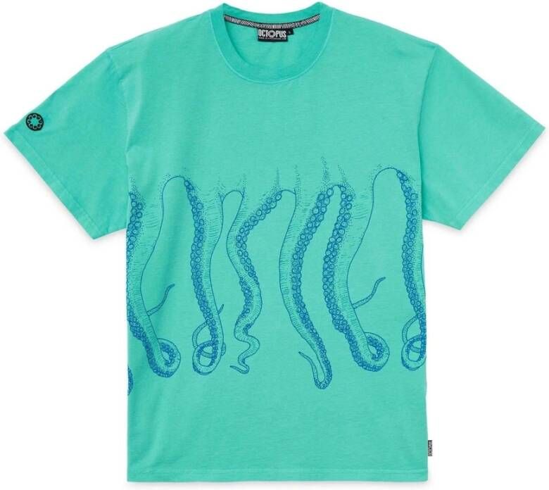 Octopus Aquamarijn Geverfde Tee Korte Mouw T-Shirt Blue Heren