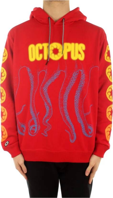 Octopus Rode Lichtgewicht Hoodie Sweatshirt Red Heren