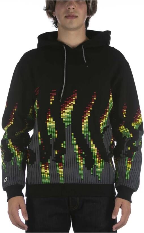 Octopus Zwarte Sound Wave Hoodie met Logo Multicolor Heren