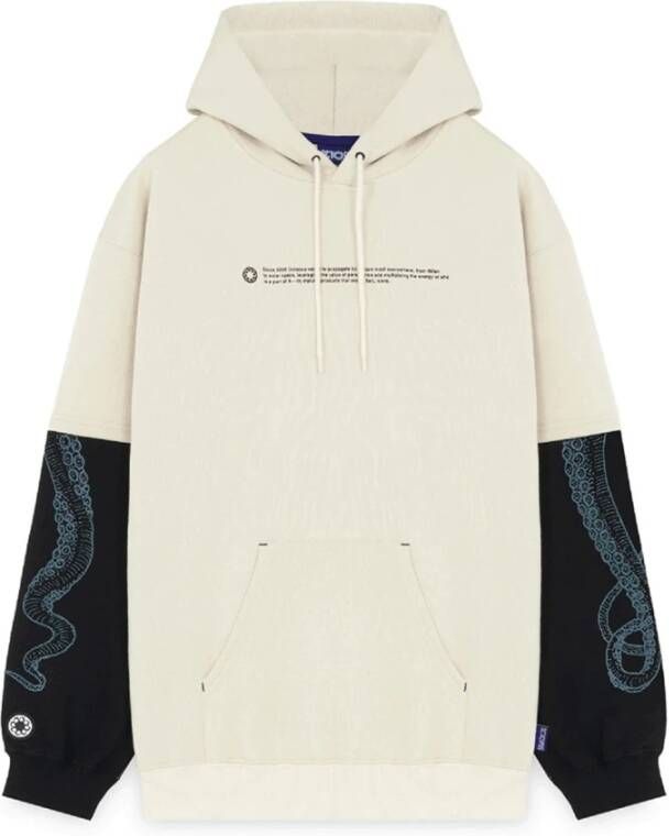 Octopus Logo Overhoodie Verstelbare capuchon Geribde manchetten en zoom Beige Heren