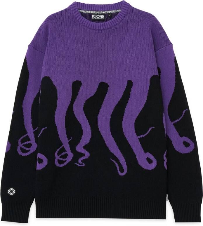 Octopus Zwarte Crewneck Sweater Borduurwerk Multicolor Heren