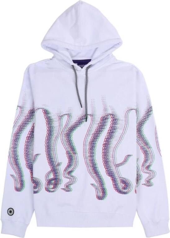 Octopus Witte Fuzzy Hoodie Sweatshirt met lange mouwen White Heren