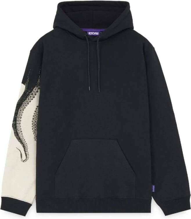 Octopus Zwarte Side Hoodie Lange Mouw Black Heren