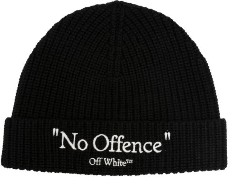 Off-White No Offence muts met borduurwerk van scheerwol Zwart
