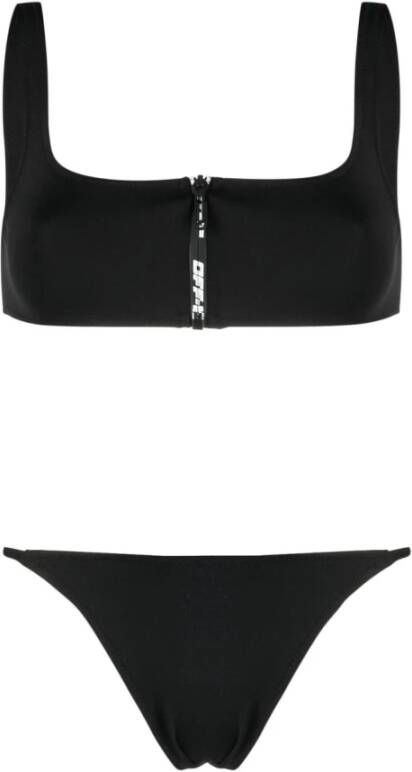 Off White Zwart Logo-Print Bikini Rits Ondergoed Black Dames