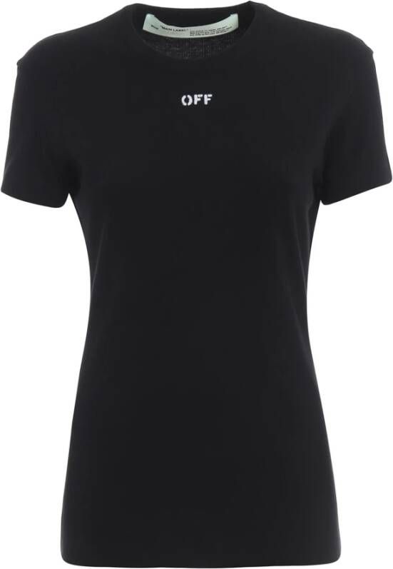 Off White Black Modal Tops T-Shirt Zwart Dames