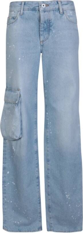Off White Blauwe Cargo Jeans met Uniek Geschilderd Detail Blauw Dames
