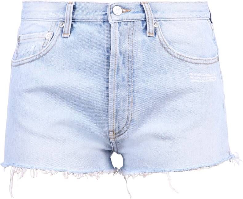 Off White Blauwe Katoenen Shorts voor Dames Blauw Dames