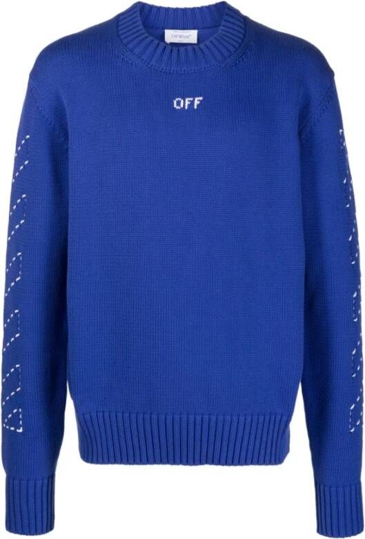 Off White Blauwe Gebreide Crew Sweater Blue Heren