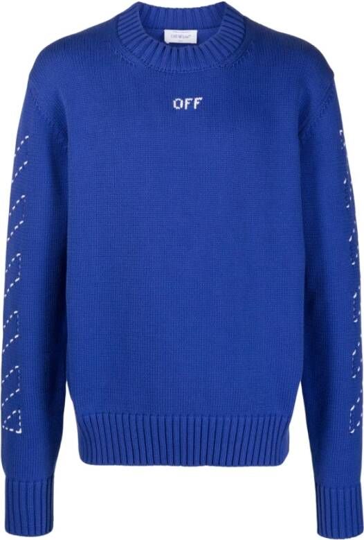 Off White Blauwe Gebreide Crew Sweater Blue Heren