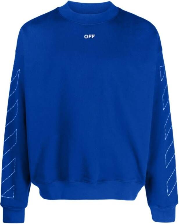 Off White Blauwe Logo-Print Sweater Blauw Heren