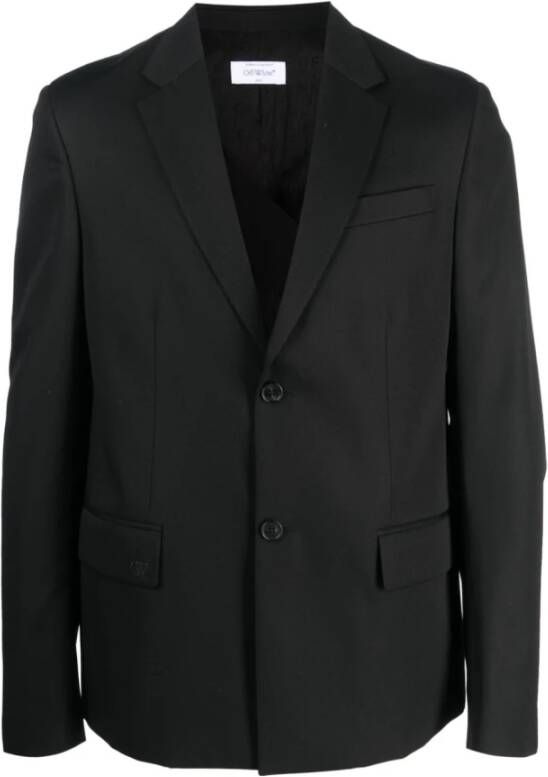 Off White Zwarte Wollen Blazer met Geborduurd Logo Black Heren