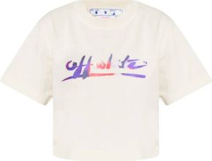 Off White Cropped T-shirt with logo Beige Dames