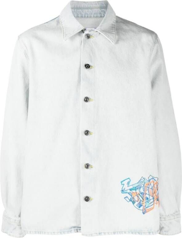 Off White Normaal Overhemd Blauw Heren - Foto 1