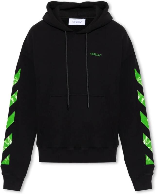 Off White Zwarte hoodie met groen diagonaal motief Black Heren