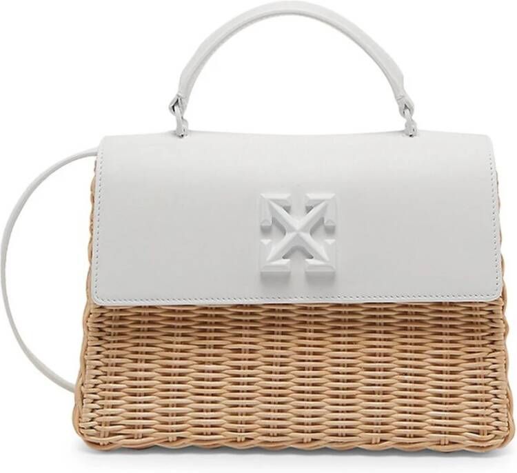 Off White Jitney Off-White Tote Bag in Straw and Leather Wit Dames