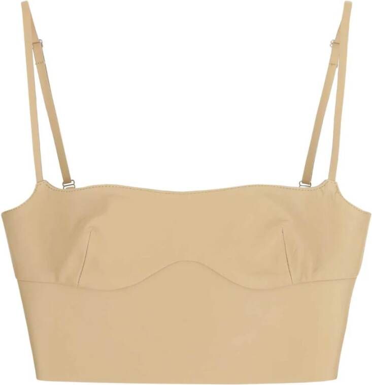 Off White Stijlvolle Beige Leren Crop Top Beige Dames