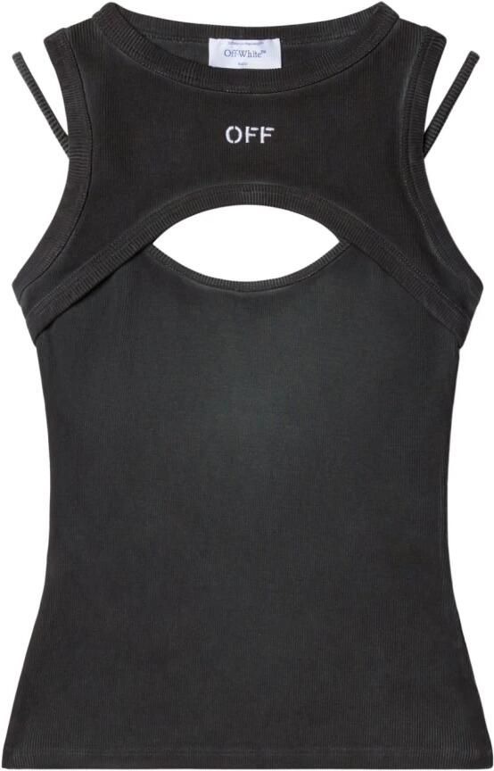 Off White Zwarte Geribbelde Ronde Hals Top Black Dames