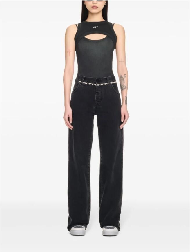 Off White Zwarte Geribbelde Ronde Hals Top Black Dames - Foto 4