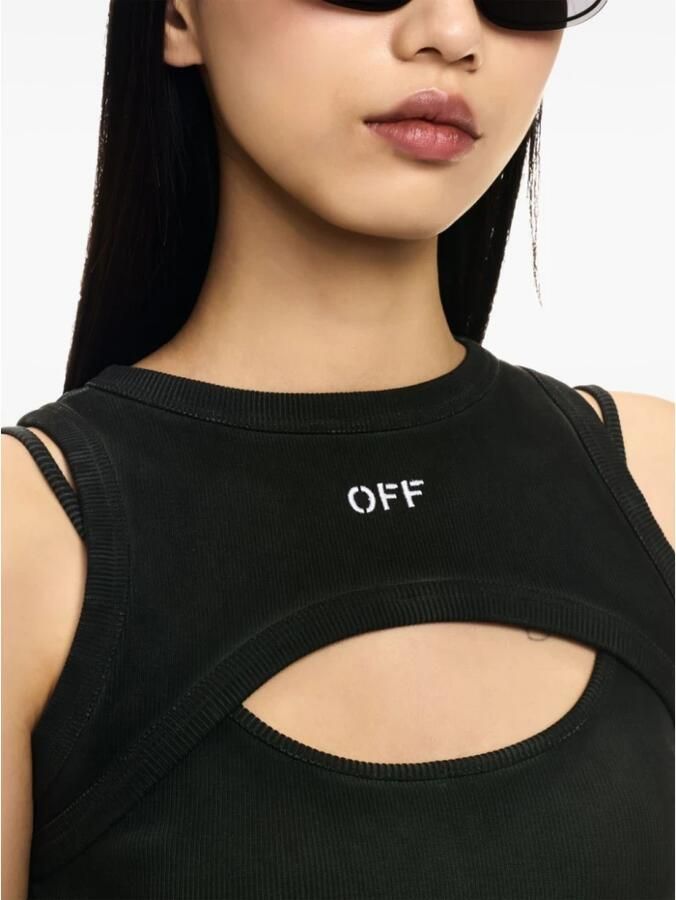 Off White Zwarte Geribbelde Ronde Hals Top Black Dames - Foto 2