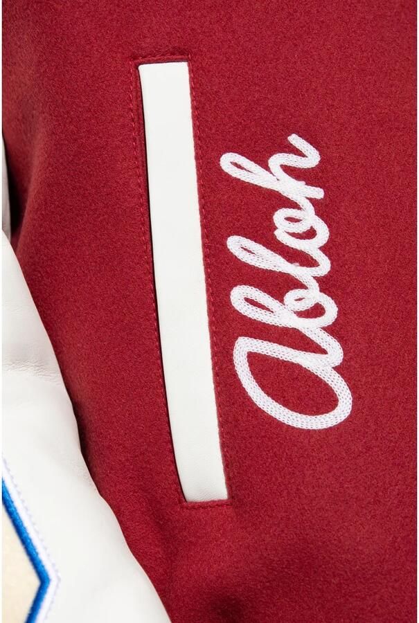 Off White Rode Ribgebreide Bomberjas met Leren Mouwen Red Heren - Foto 2