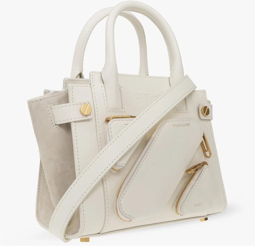 Off White Crèmekleurige Leren City Schoudertas met Magnetische Sluiting Beige Dames - Foto 3