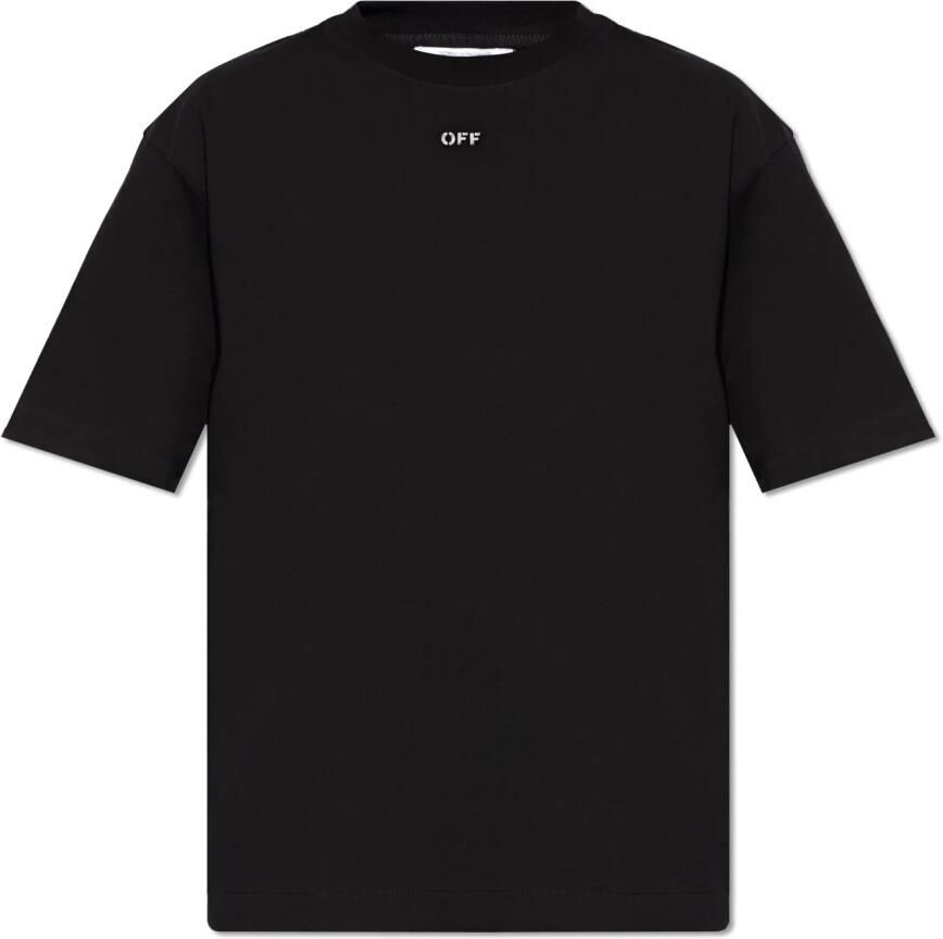Off White Zwart Geribbelde Crewneck T-shirt met Wit OFF Logo Black Heren