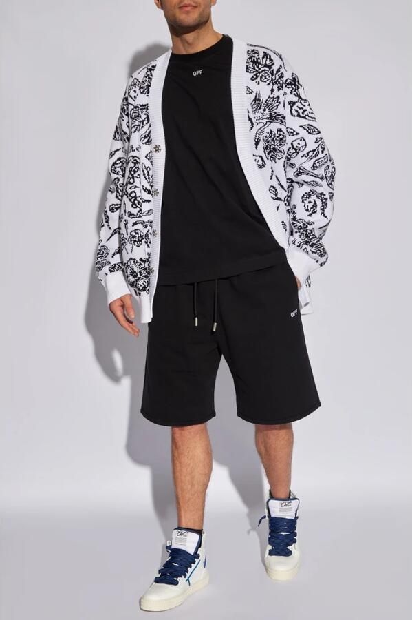 Off White Zwart Geribbelde Crewneck T-shirt met Wit OFF Logo Black Heren - Foto 4