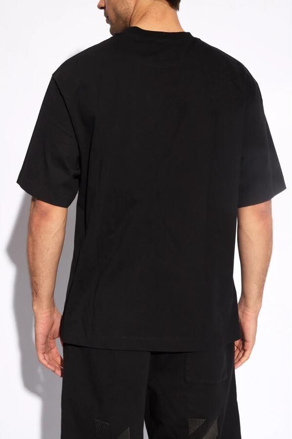 Off White Zwart Geribbelde Crewneck T-shirt met Wit OFF Logo Black Heren - Foto 6