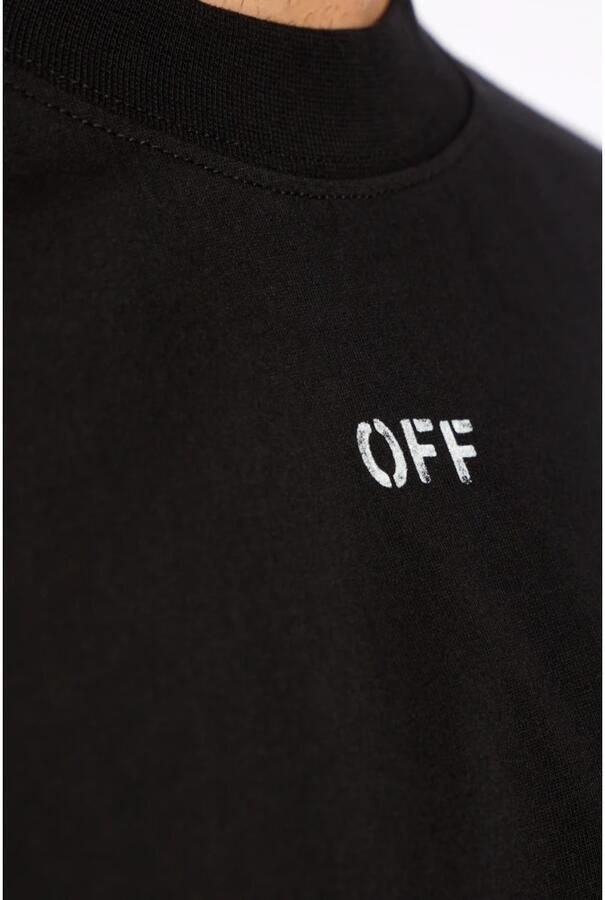 Off White Zwart Geribbelde Crewneck T-shirt met Wit OFF Logo Black Heren - Foto 3