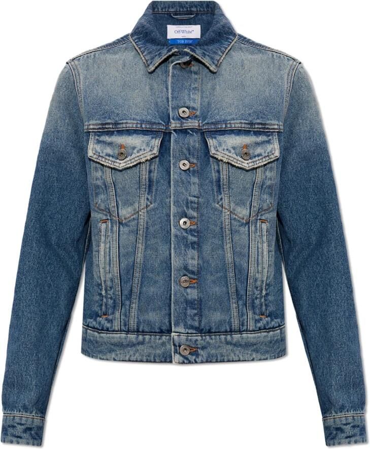 Off White Blauwe Katoenen Denim Jack Mantels Blue Dames