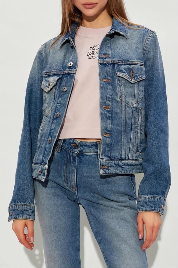 Off White Blauwe Katoenen Denim Jack Mantels Blue Dames - Foto 4