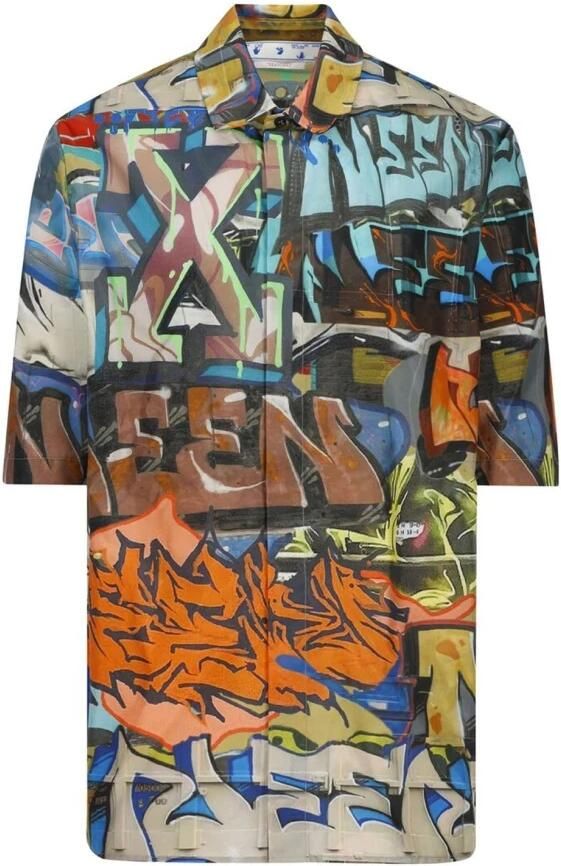 Off White Graffiti Print Korte Mouw Overhemd Multicolor Heren - Foto 2