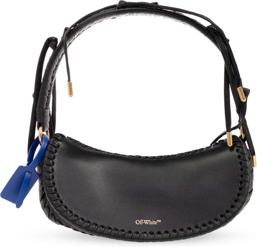 Off White Zwarte leren tas met gevlochten rand Black Dames