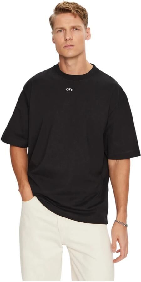 Off White Zwart Geribbelde Crewneck T-shirt met Wit OFF Logo Black Heren - Foto 7
