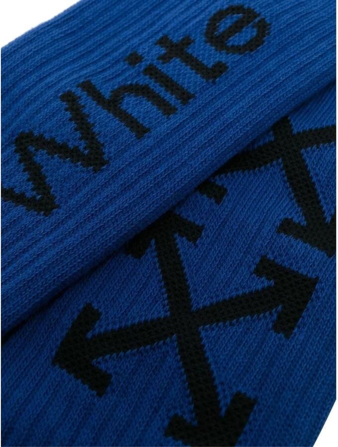 Off White Pijl Logo Mid Sokken Peacock Black Blue Heren