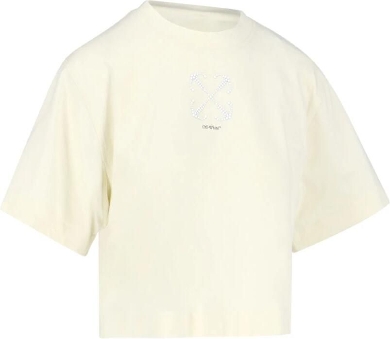 Off White Witte Ribgebreide T-shirts en Polos met Zwart Logo White Dames