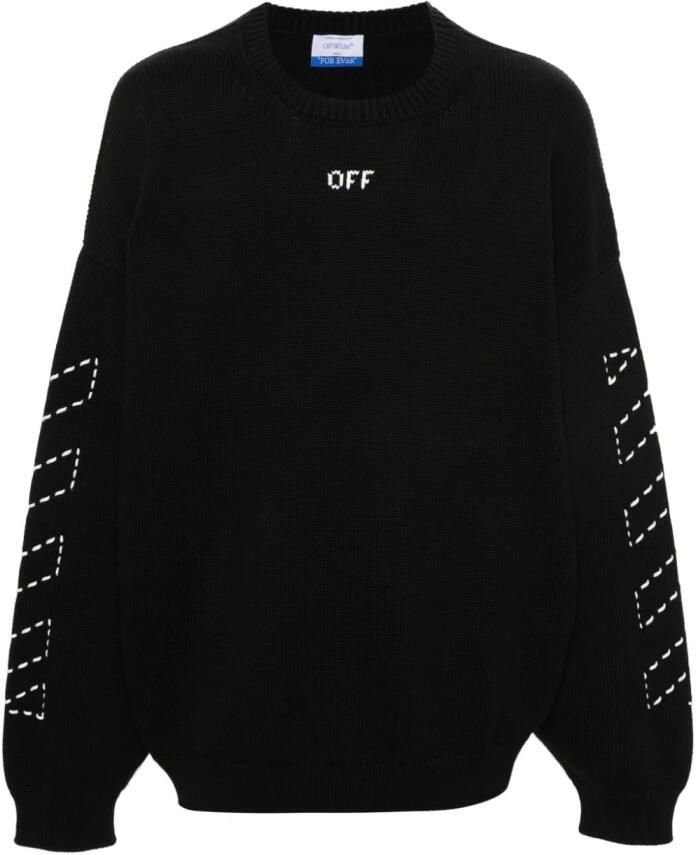 Off White Zwarte Gebreide Trui met Logodetail Black Heren
