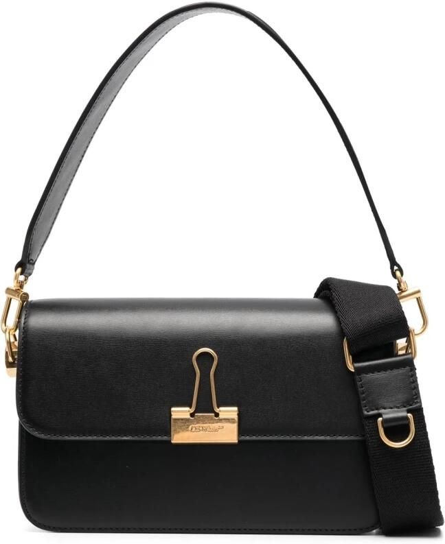 Off White Zwarte Leren Binder Clip Crossbody Tas Black Dames - Foto 5