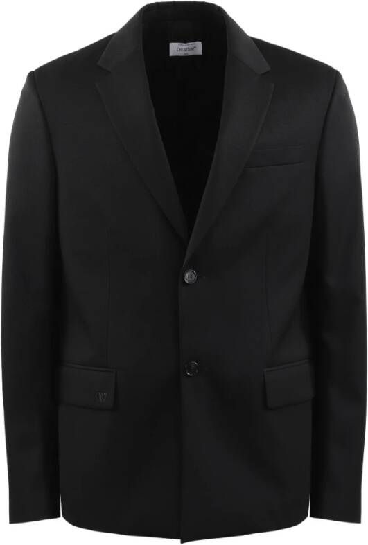 Off White Zwarte Wollen Blazer met Geborduurd Logo Black Heren