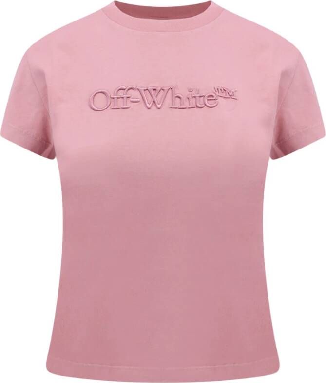 Off White Roze Crew-neck T-Shirt met Frontaal Logo Roze Dames