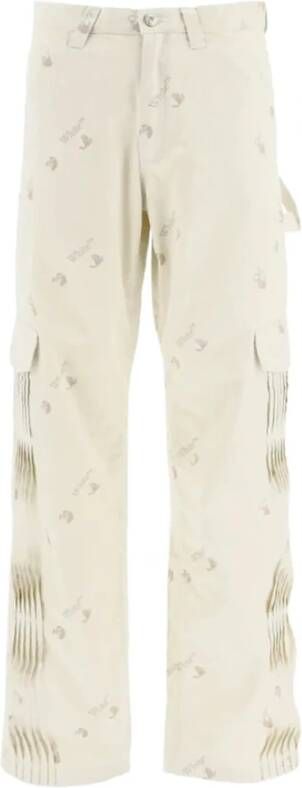 Off White Straight Trousers Beige Heren