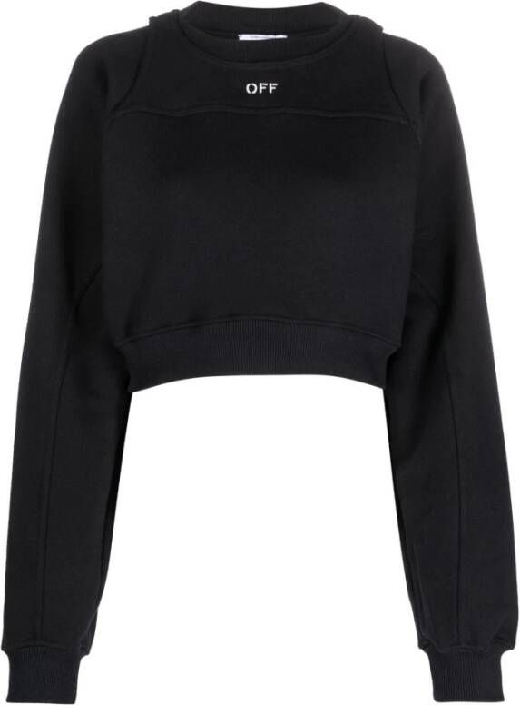 Off White Logo-Print Crop Sweatshirt Black Dames