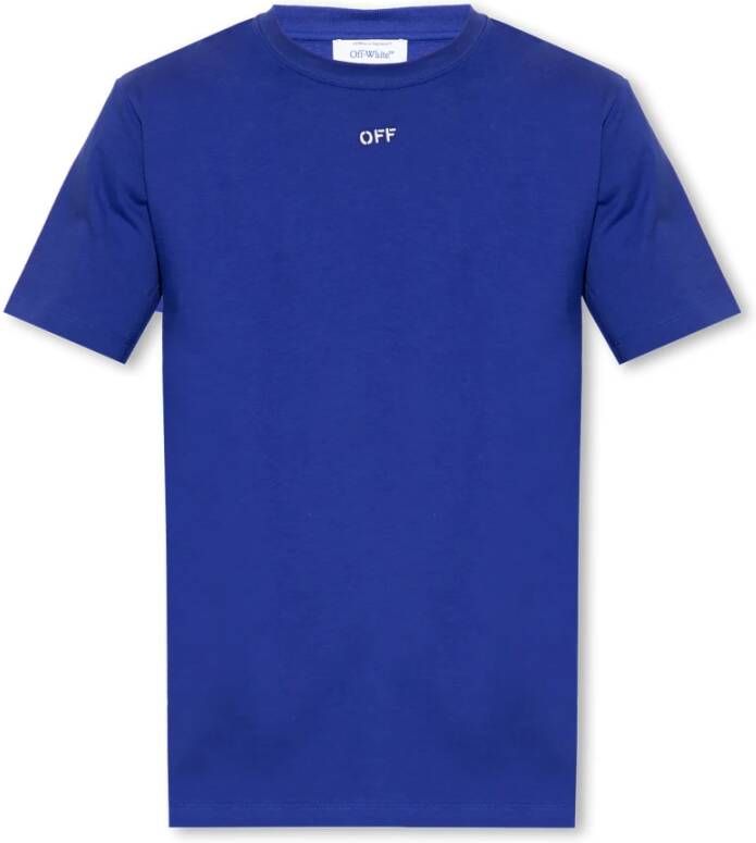 Off White T-shirt met logo Blauw Heren