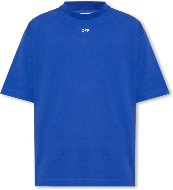 Off White T-shirt met logo-print Blauw Heren